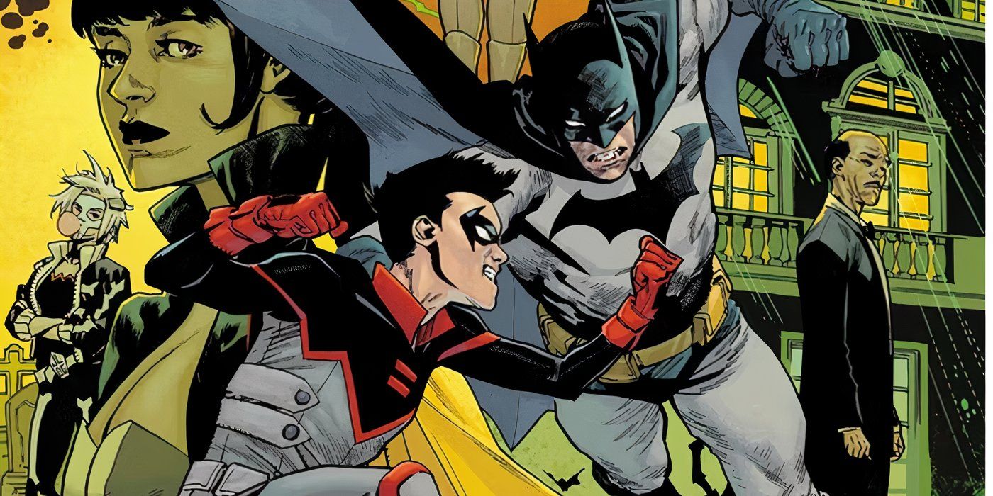 Arte cómico: Robin Damian Wayne y Batman pelean.