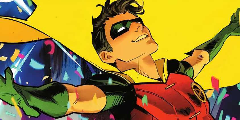 Comic book art: Dick Grayson smiling as Robin in World's Finest