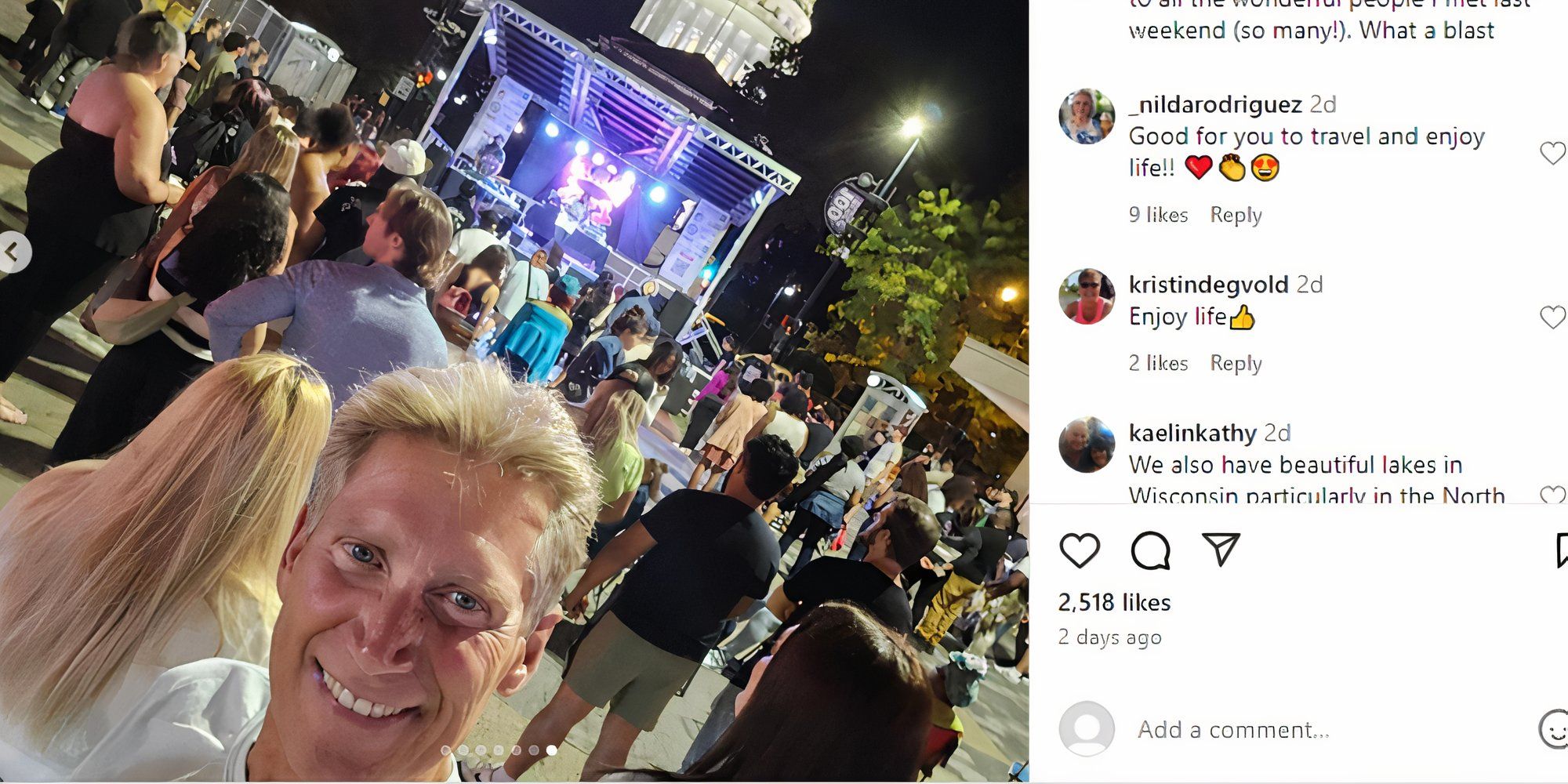 The Golden Bachelor - Jerry Turner se toma una selfie en un concierto al aire libre