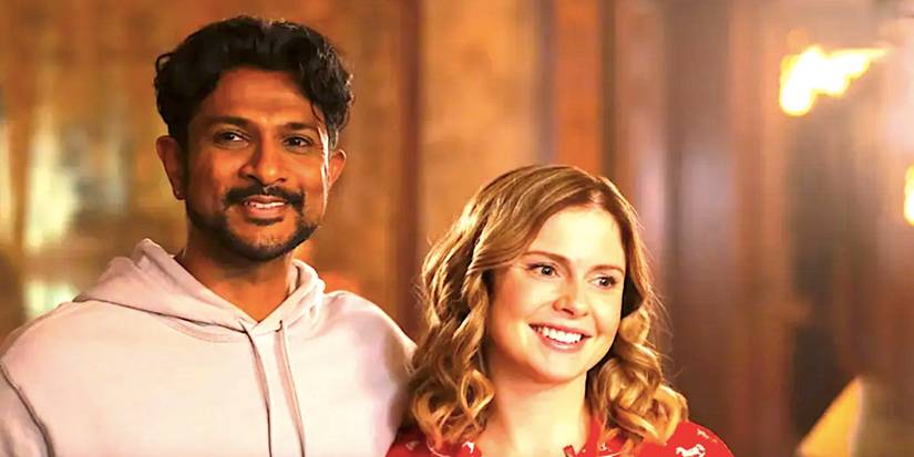 Utkarsh Ambudkar's Jay and Rose McIver's Sam smile in Ghosts