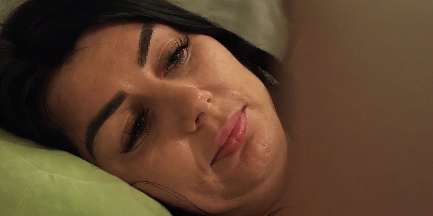 Veah Netherton in 90 Day Fiance lying on bed with camera zoomed on her face