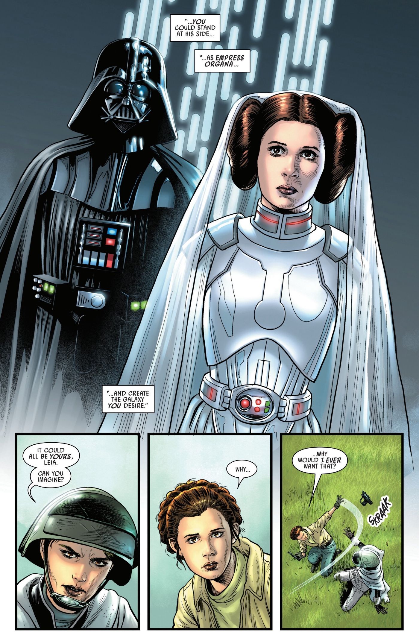 Visão de Leia ao lado de Darth Vader em Darth Vader #50