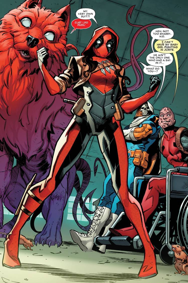 Comic book page: Deadpool's daughter Ellie Camacho debuts her new costume.