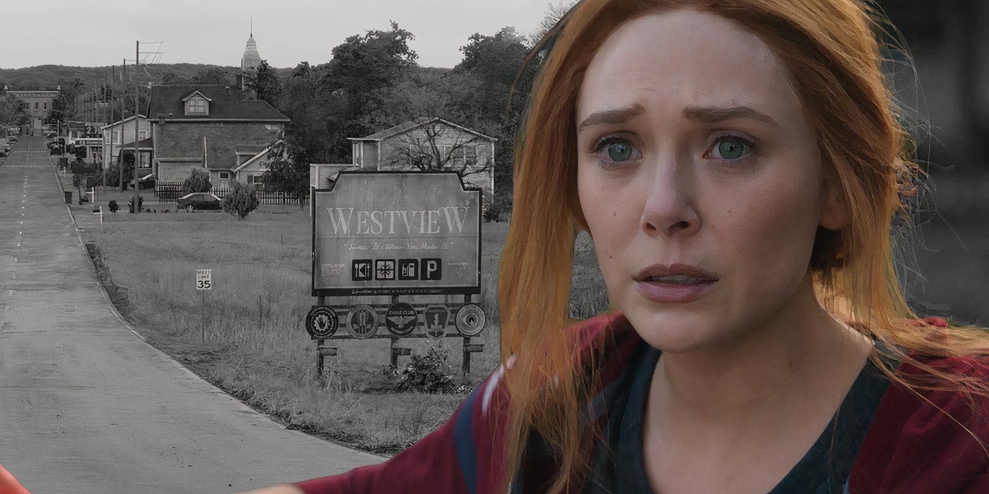 Wanda in front of a black and white Westview sign