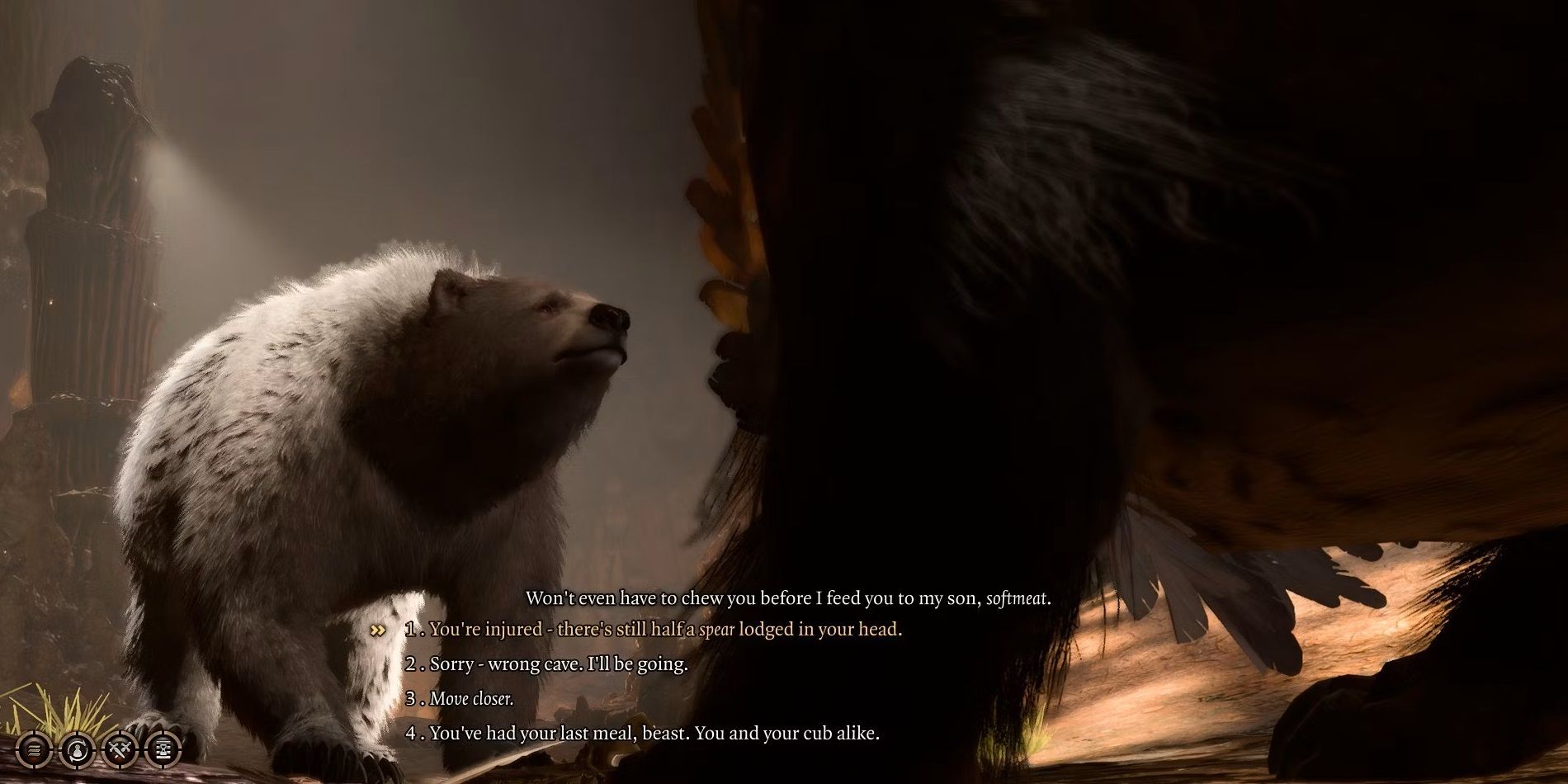 Wild Shaped Bear speaking with Mother Owlbear in Baldur;s Gate 3