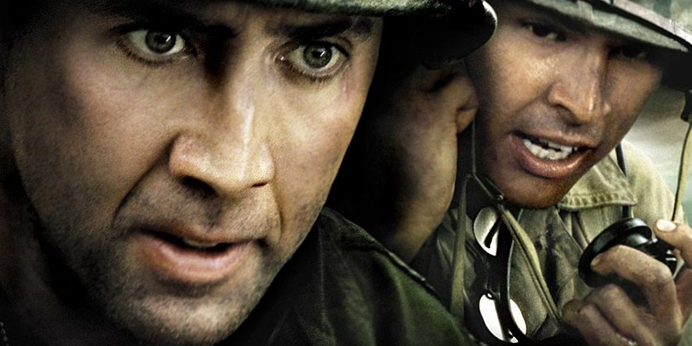 Nicolas Cage and Adam Beach wearing their military uniforms in Windtalkers