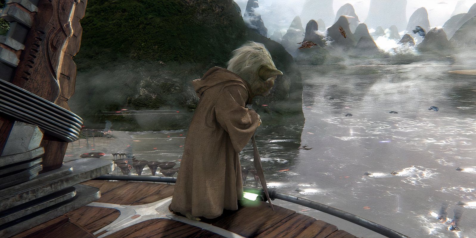 Yoda looking down at the Battle of Kashyyyk in Star Wars: Episode III - Revenge of the Sith