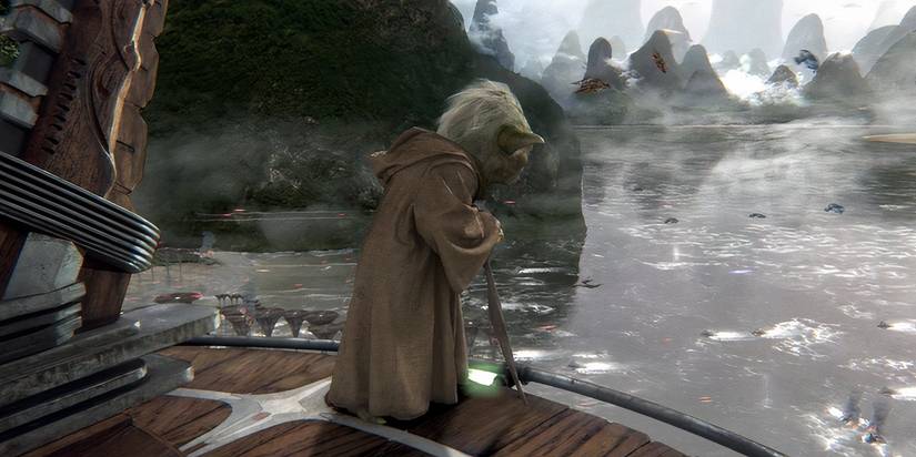 Yoda looking down at the Battle of Kashyyyk in Star Wars: Episode III - Revenge of the Sith