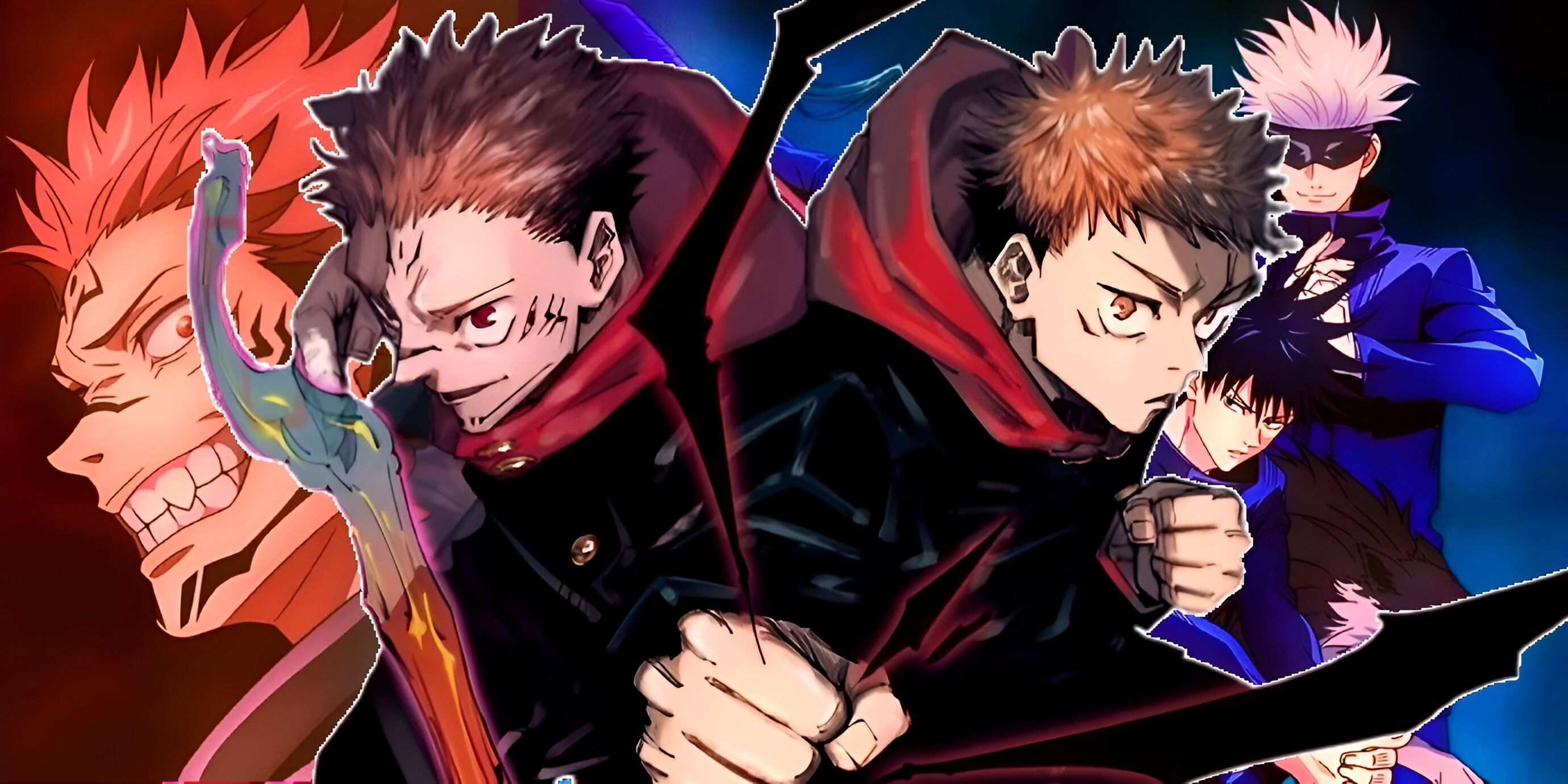 juji y sukuna cerca de Gojo y Megumi jujutsu kaisen 