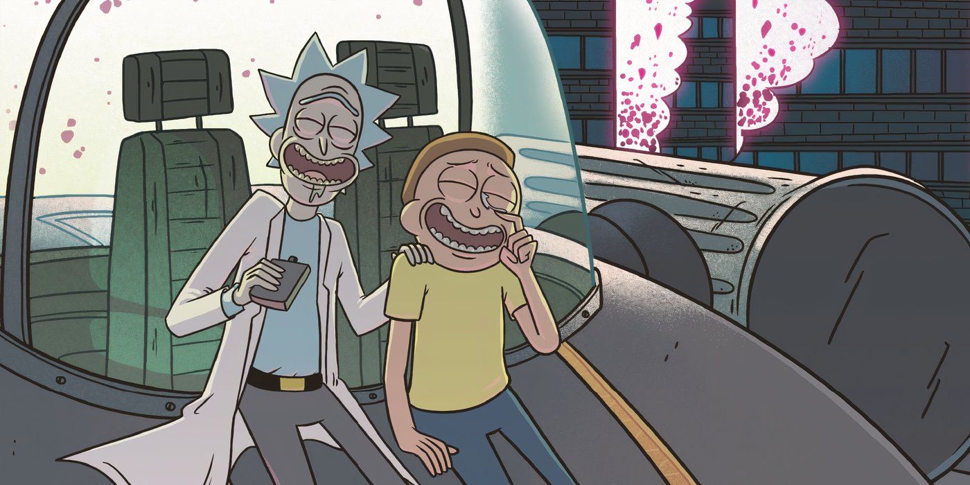 Rick e Morty rindo juntos.