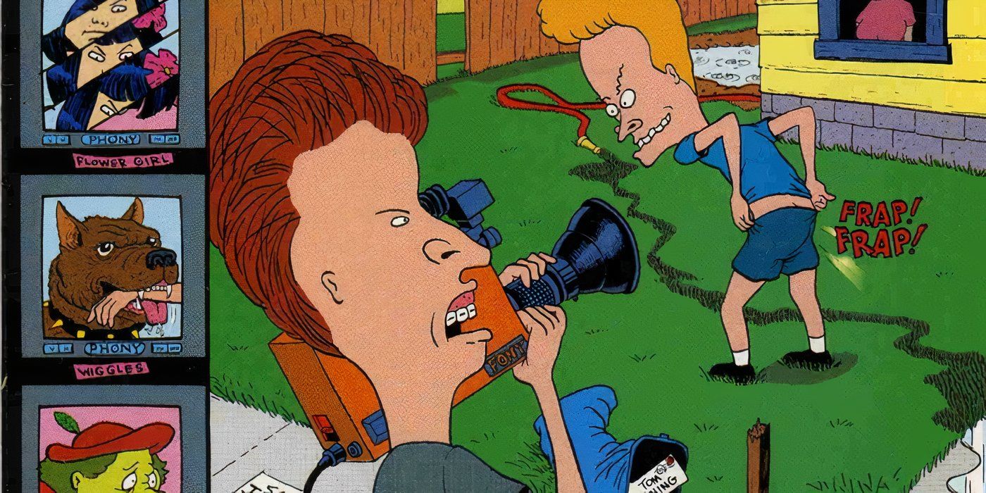 Beavis sendo filmado pregando uma peça por Butt-Head.