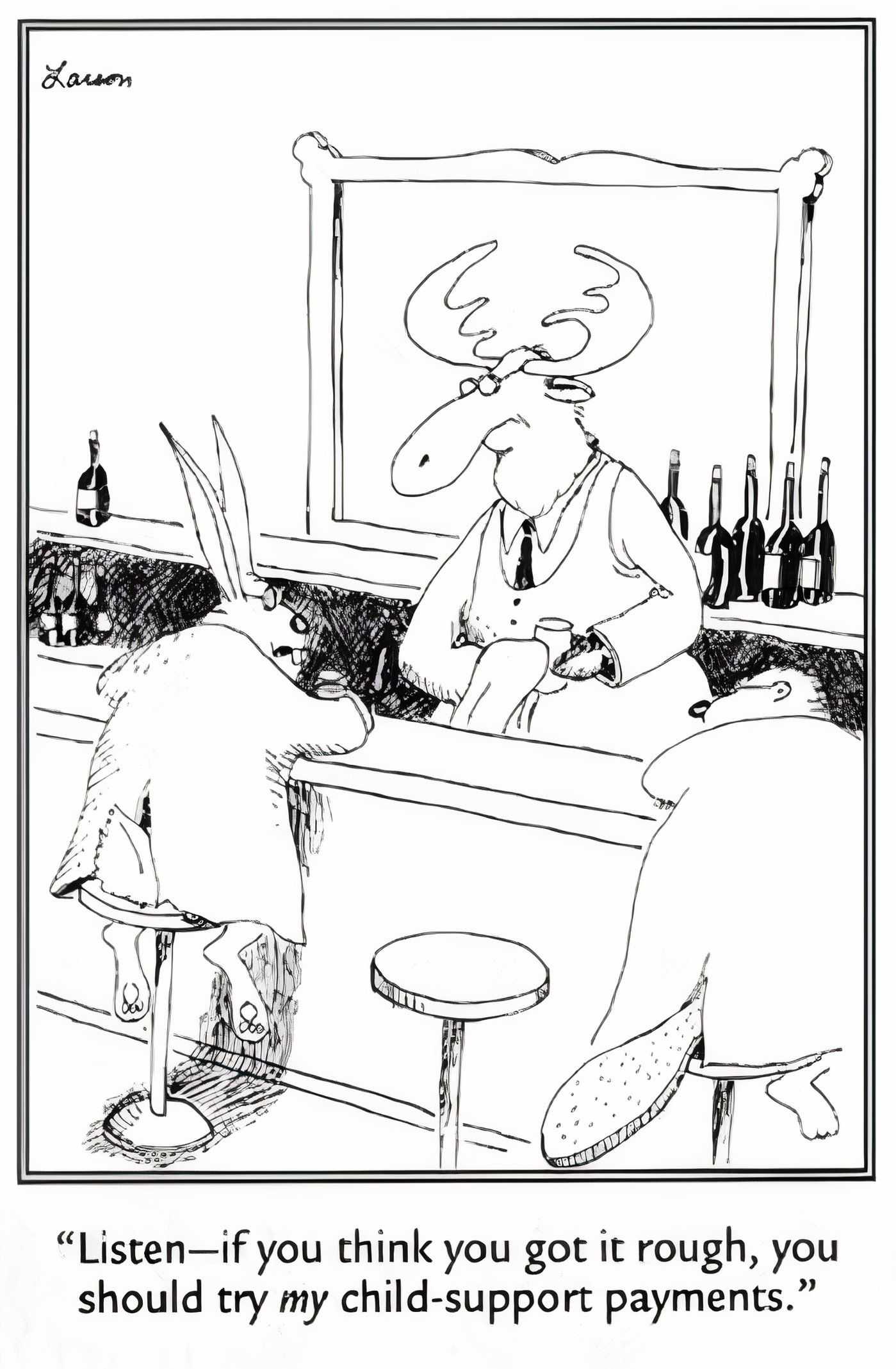 A bunny drinking in a bar in The Far Side.