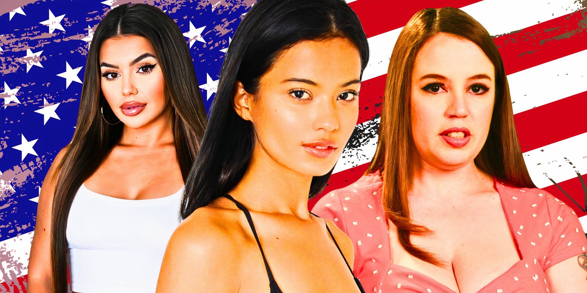 Jess Caroline, Miona Bell and Juliana Custodio from 90 day fiance with american flag background