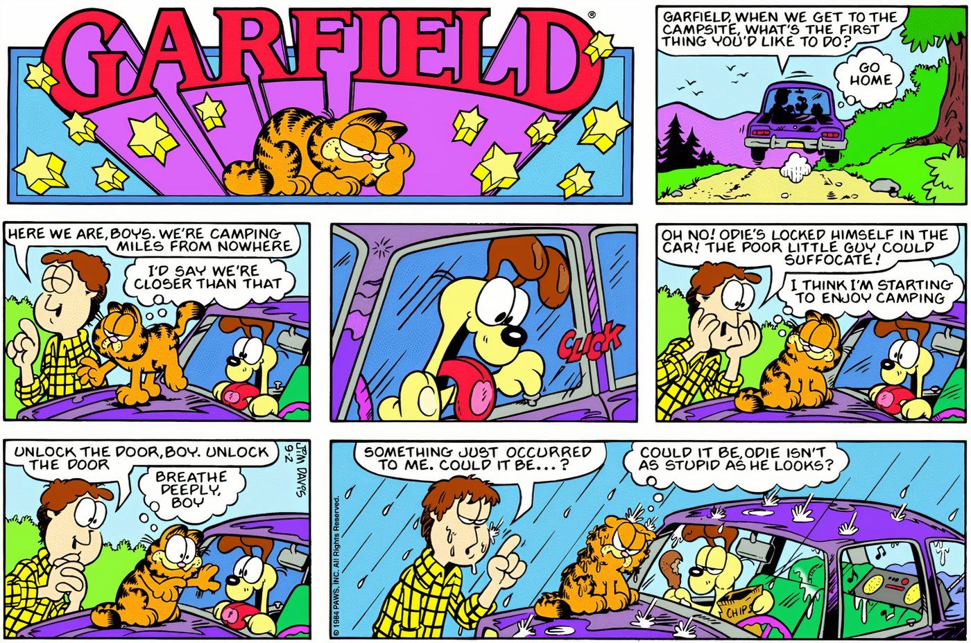 Oddie es inteligente al encerrar a Garfield y Jon durante su viaje de campamento.