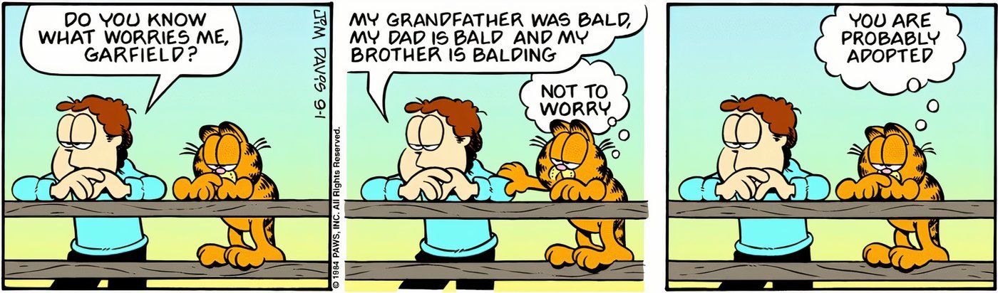 Garfield está hablando con Jon parado junto a una pared de madera.