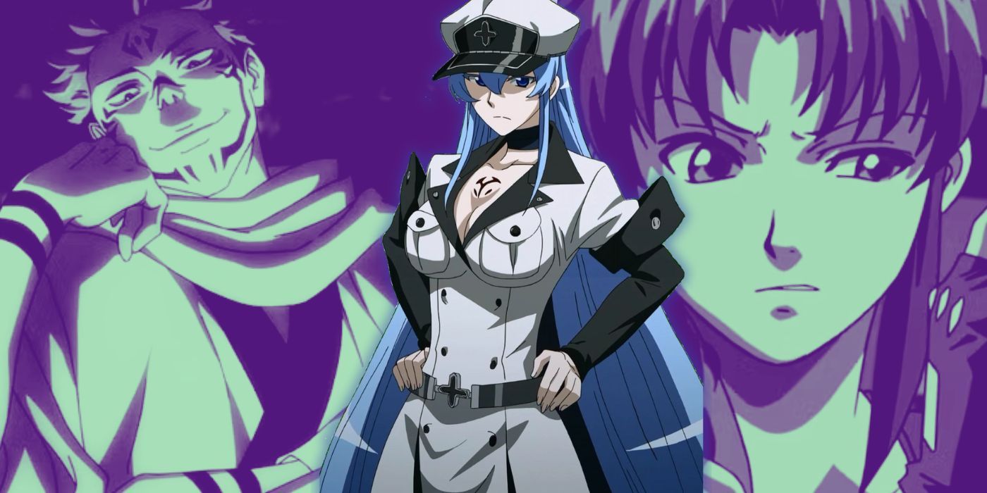 Sukuna from Jujutsu Kaisen and Revy from Black Lagoon behind Esdeath from Akame ga Kill! 