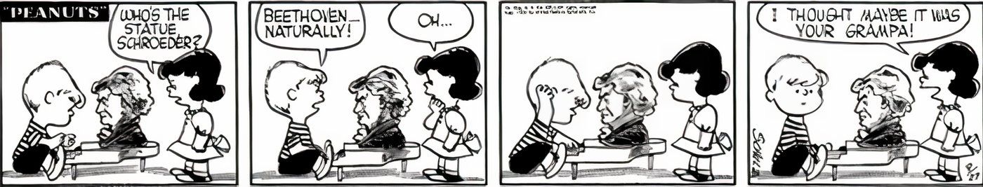 Schroeder se frustra con Lucy por no saber quién es Beethoven. 