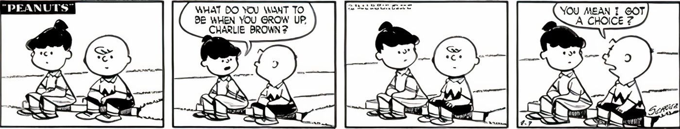 Charlie Brown sitting on a curb with Violet. 