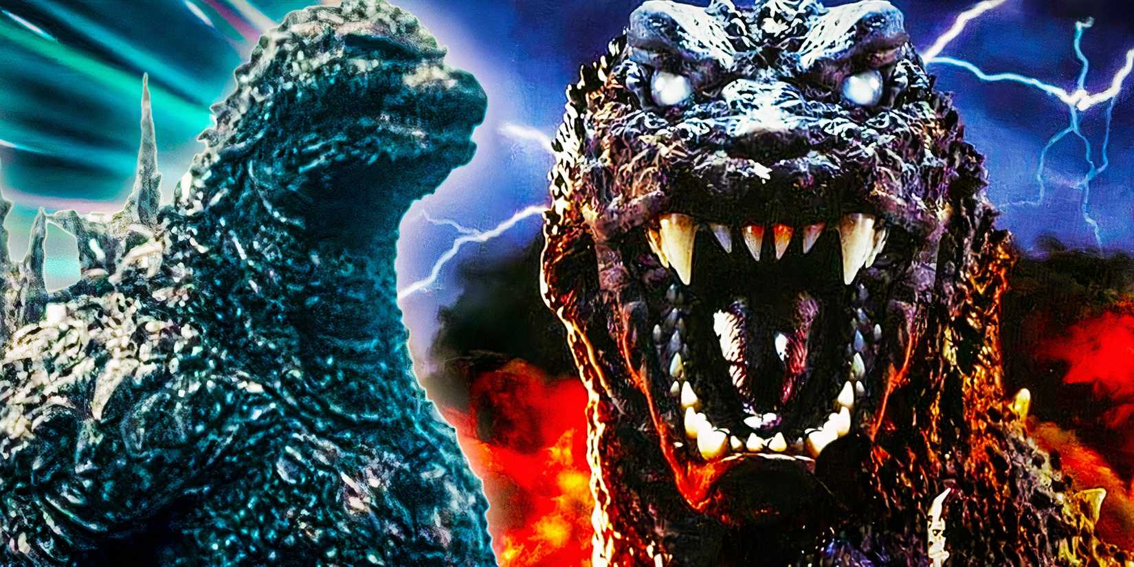 Images of the villainous Godzilla in different movies