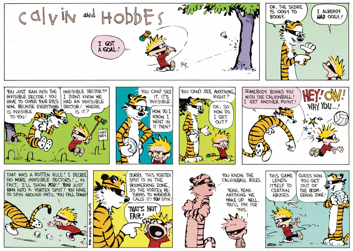 Calvin e Hobbes jogando Calvinball.