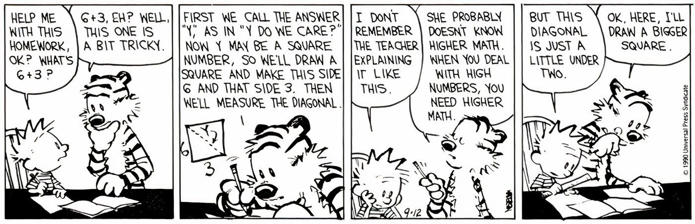 Hobbes ajudando Calvin com seu dever de matemática.