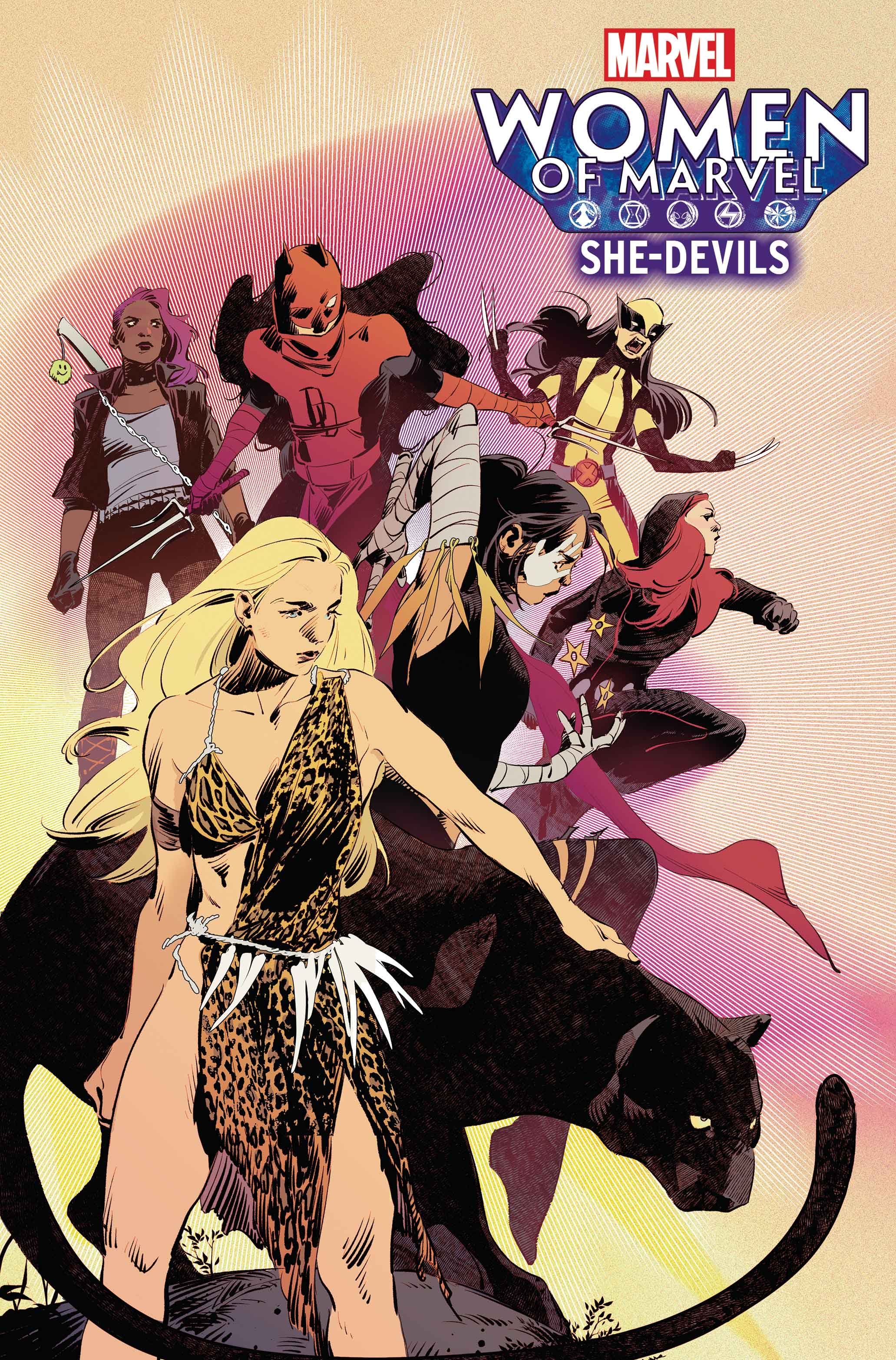 Mulheres da Marvel: She-Devils # 1 Nina Vakueva Capa com Shanna, Echo, Bloodline, Demolidor, Viúva Negra e Wolverine