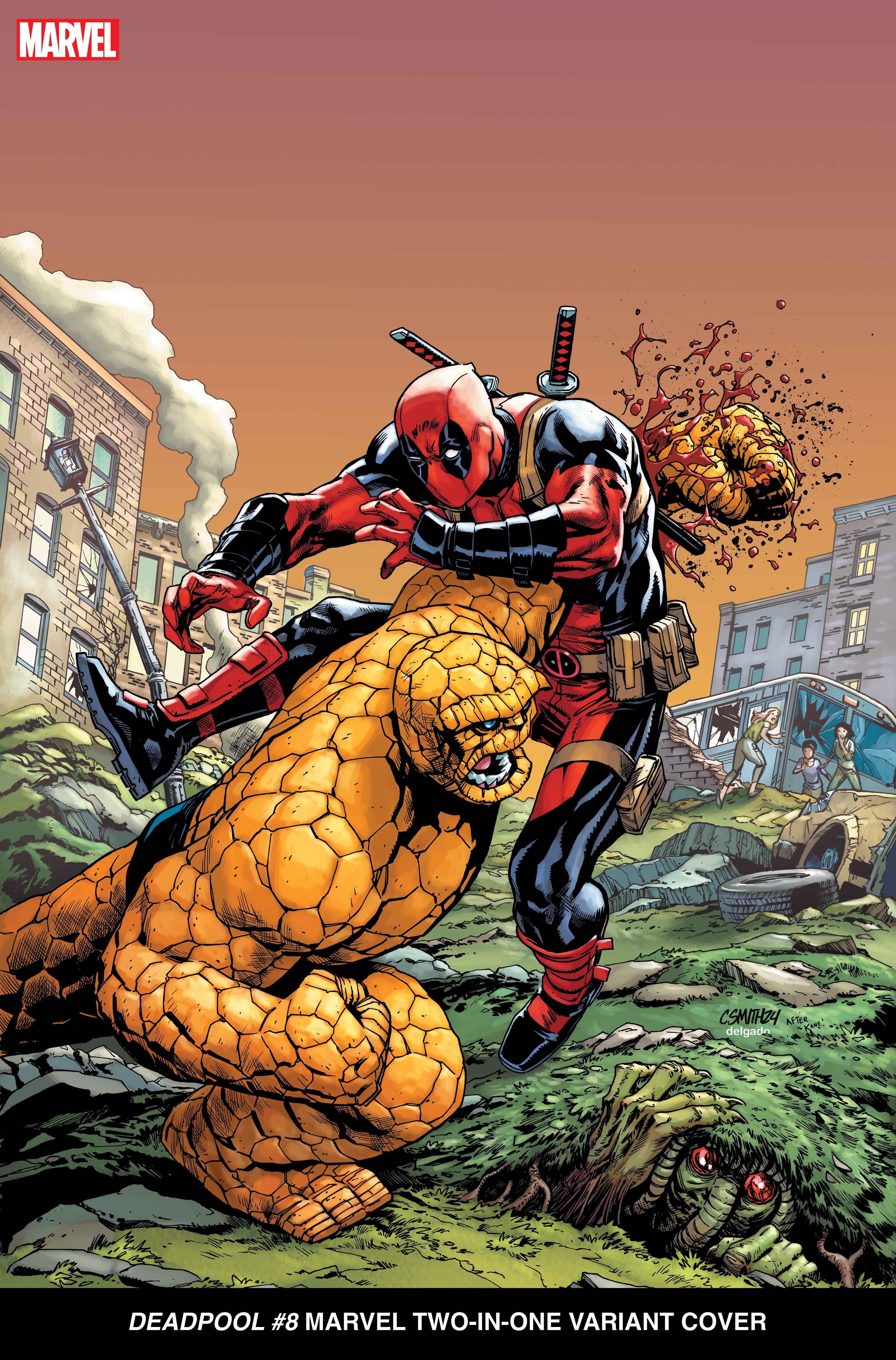 Deadpool # 8 Capa variante Marvel Two-In-One de Cory Smith - The Thing dá um soco no peito de Deadpool