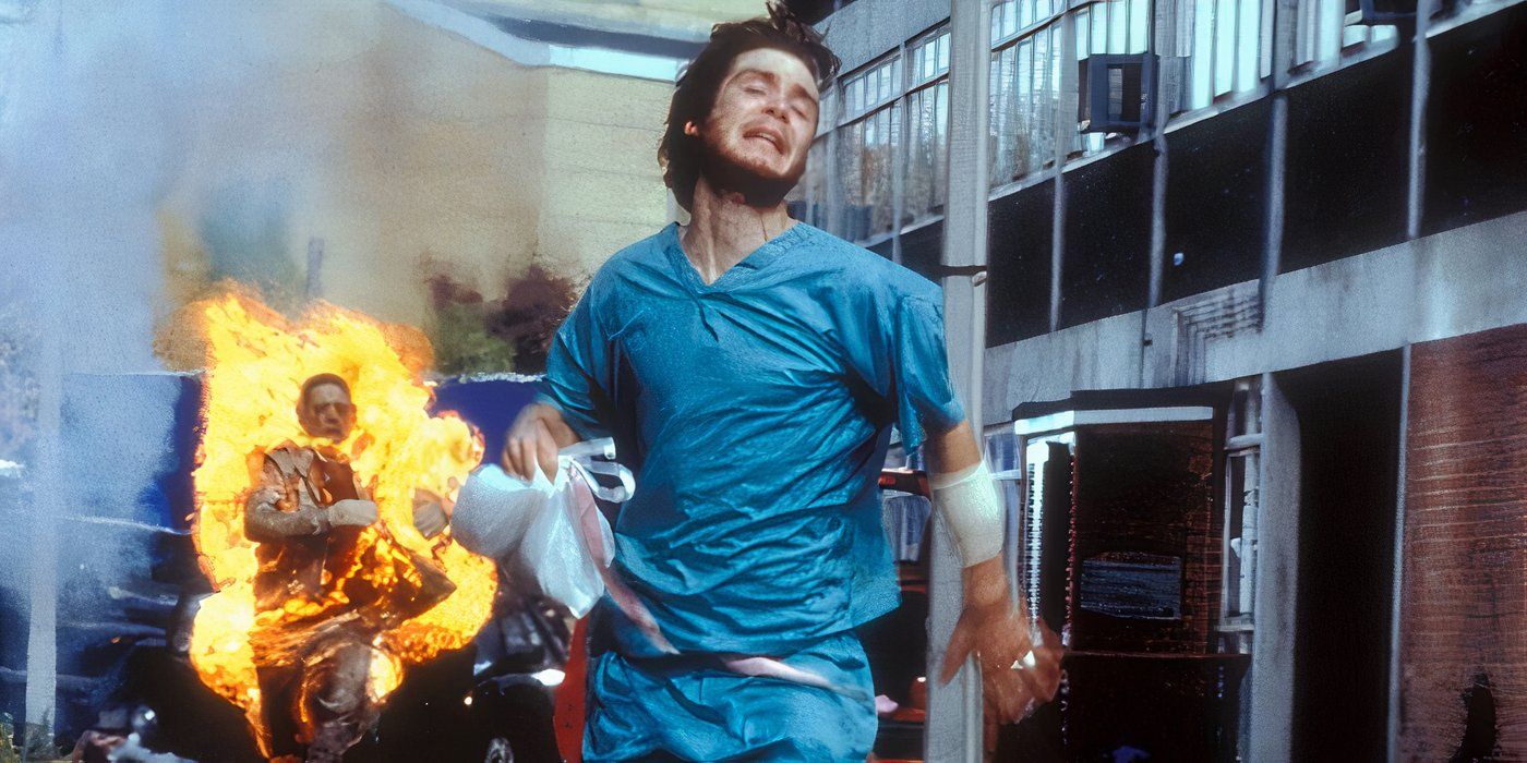 28 Days Later Jim (Cillian Murphy) running from someone on fire