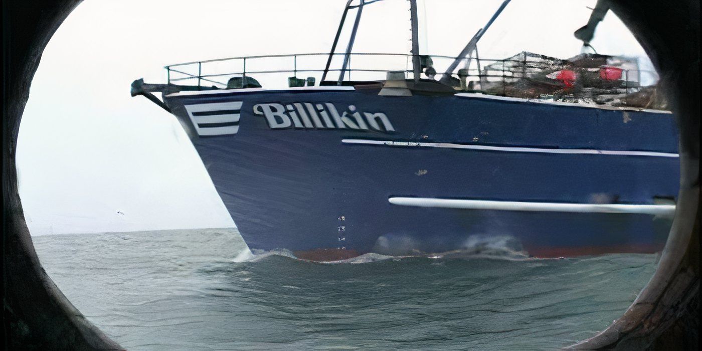 The fishing ship Billikin, as seen in Deadliest Catch, viewed through another ships porthole