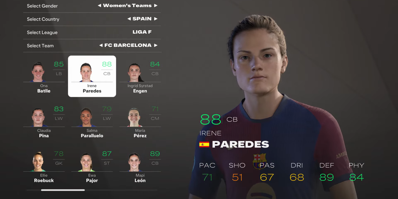 Ficha técnica do EA Sports FC 25 Irene Parades