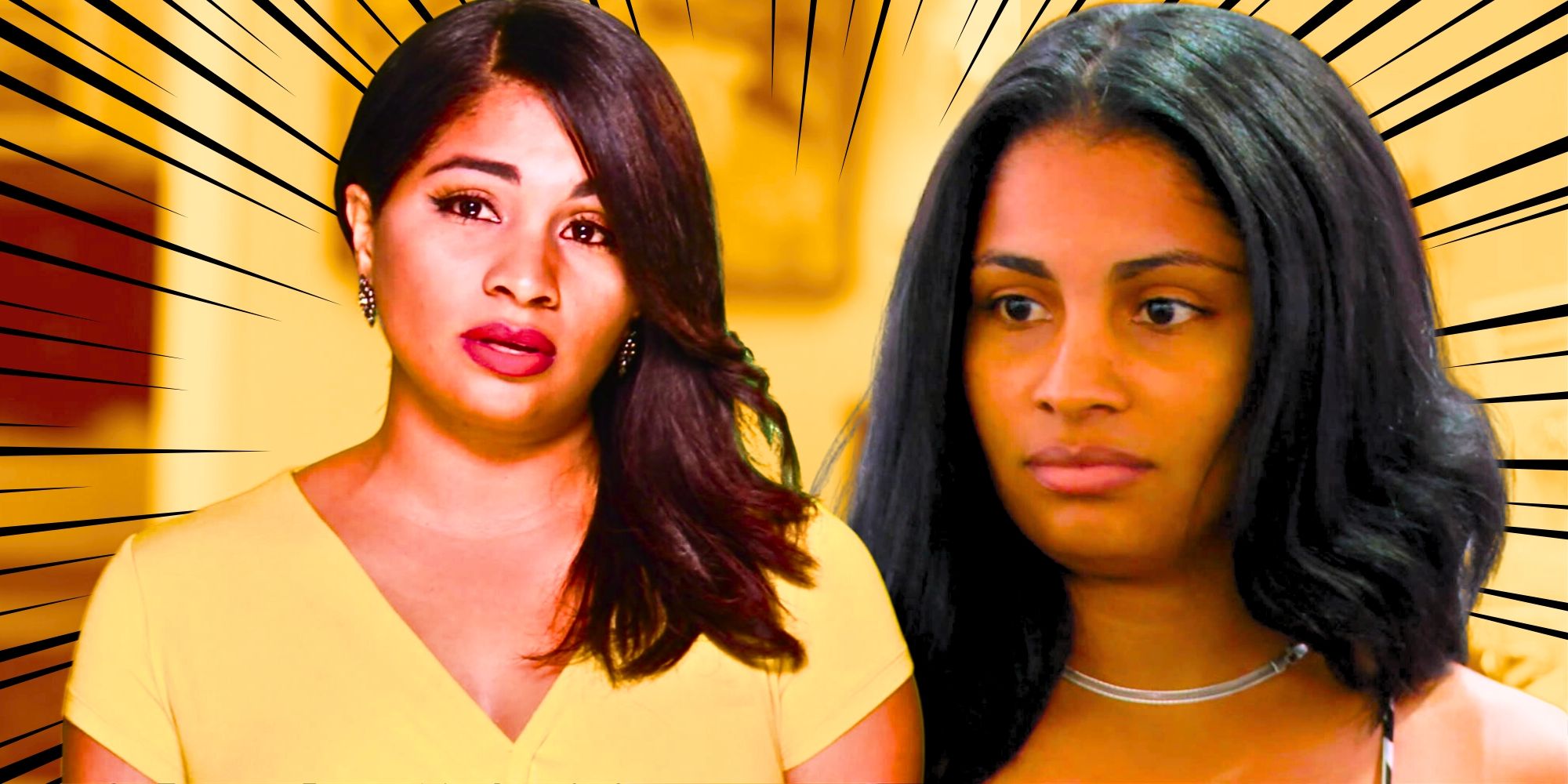 90 Day Fiancé’s Anny Francisco looks worried in a yellow-toned montage image.