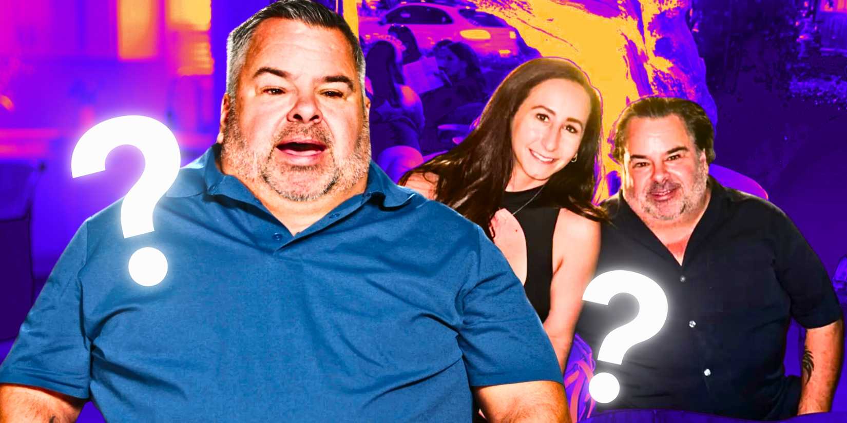 90 Day Fiancé’s Big Ed Brown is serious in front of a shot of him and Porscha Raemond amid question marks.