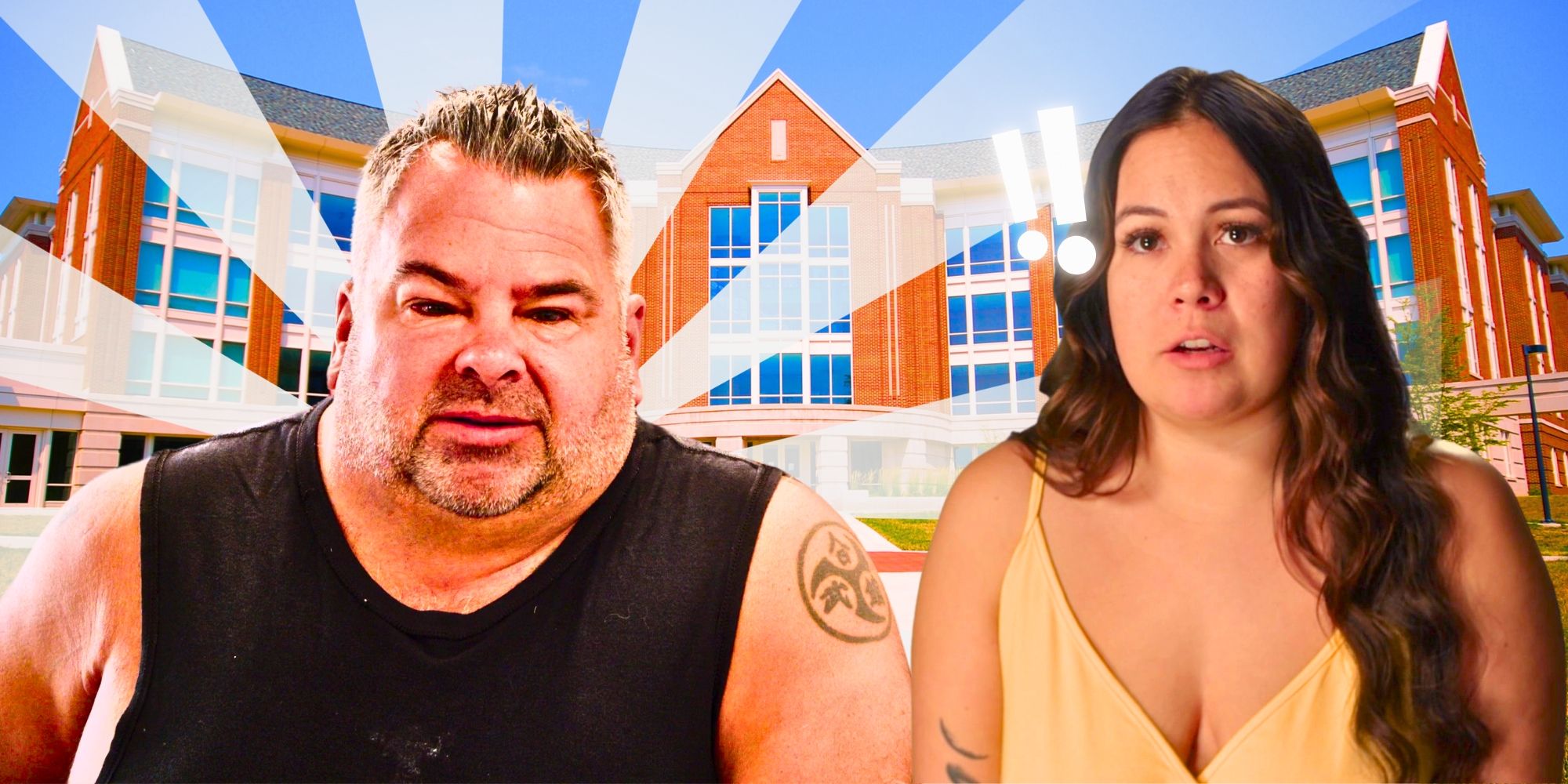 90 Day Fiancé’s Big Ed Brown and Liz Woods looks serious in front of a college building.