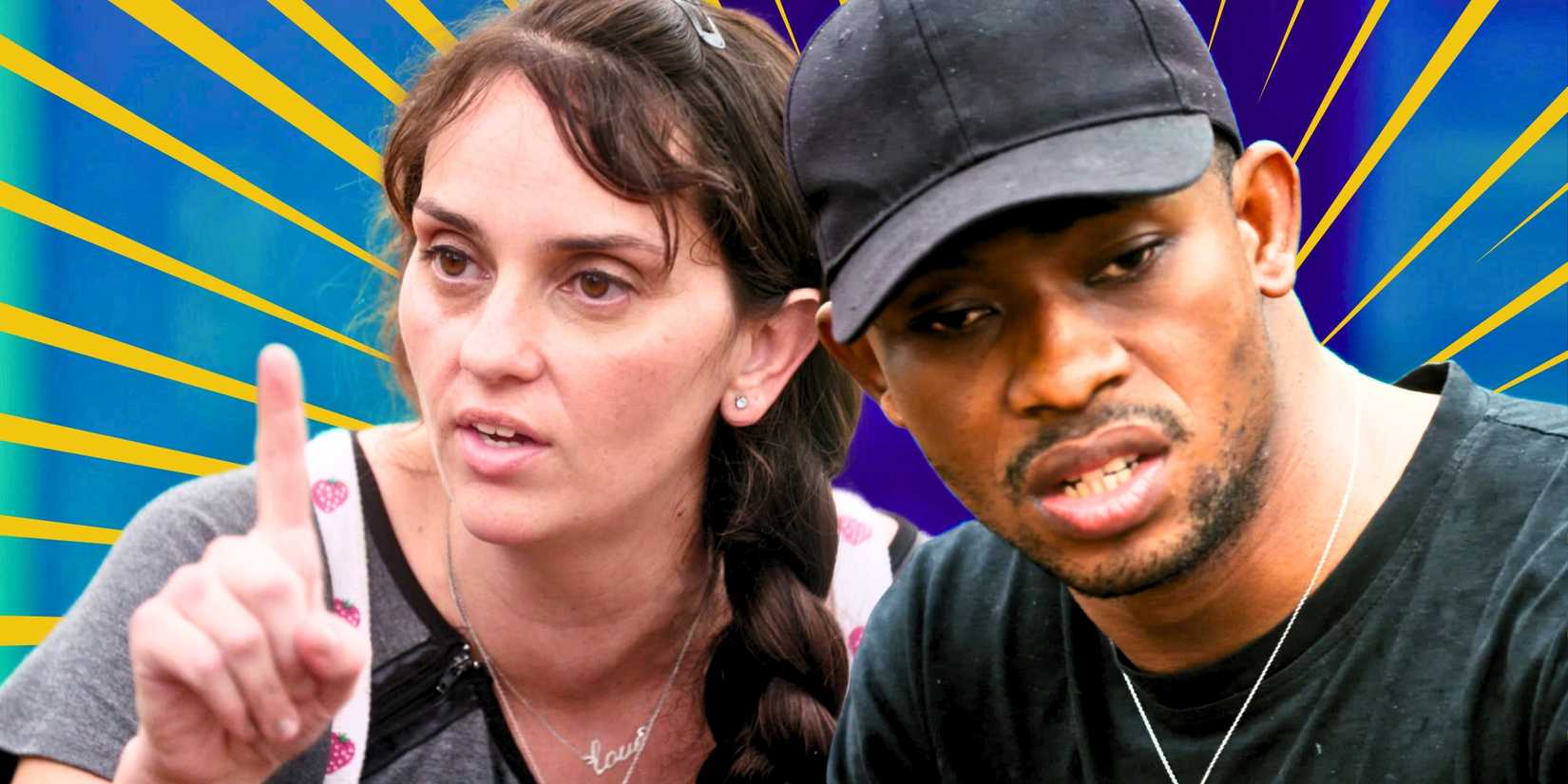 Chidi Ikpeamaeze Rayne Hernandez 90 Day Fiancé look mad, with Rayne pointing her finger.