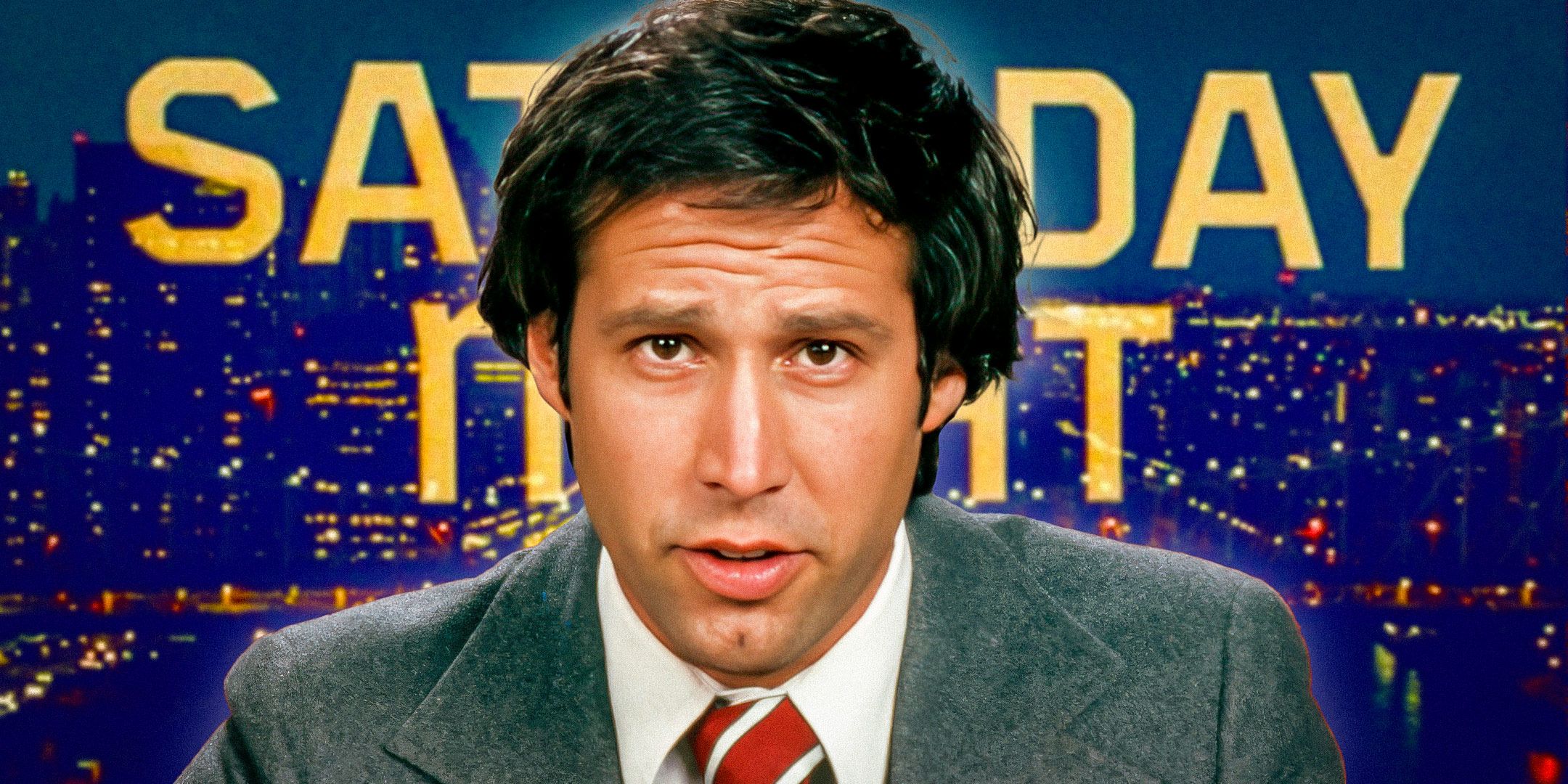 Chevy Chase doing Weekend Update on SNL.