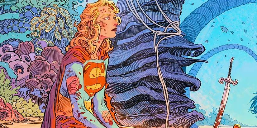 A bloodied and disheveled Supergirl sits and reflects in the Supergirl Woman of Tomorrow comic