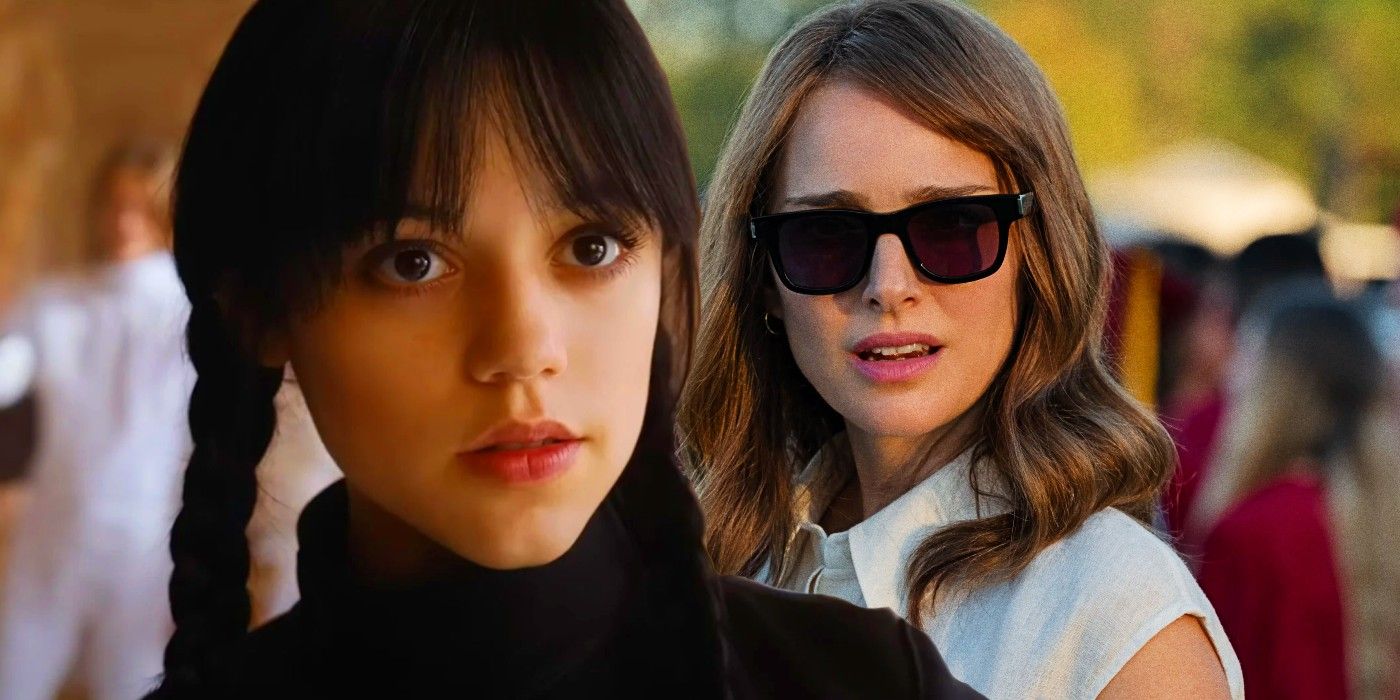 a custom image combining Jenna Ortega in Wednesday and Natalie Portman in May December