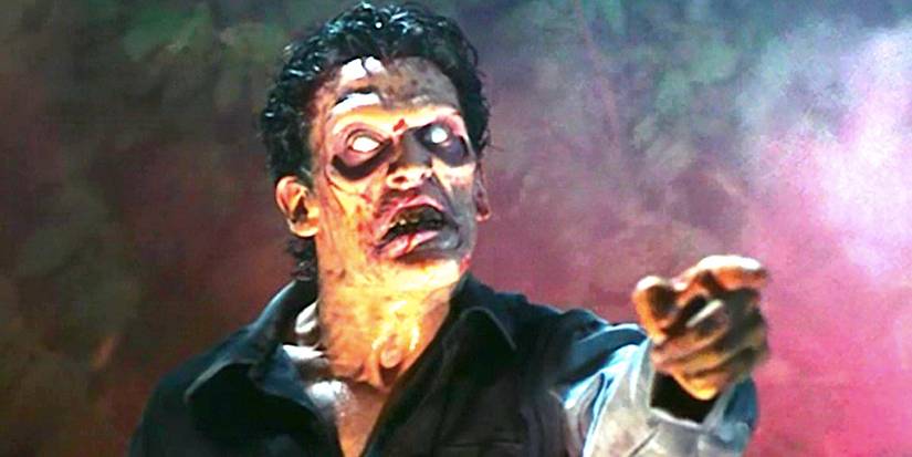 A Deadite Ash points his finger in Evil Dead II
