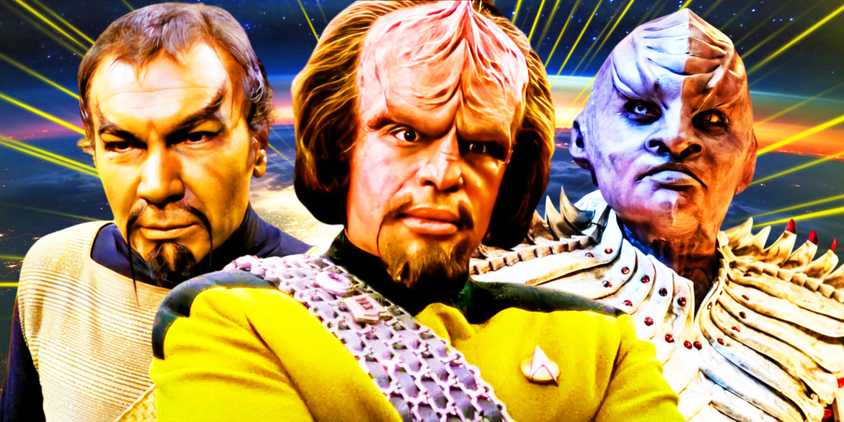 A Klingon from Star Trek The Original Series, Worf from Star Trek The Next Generation & a Klingon from Star Trek Discoveryy