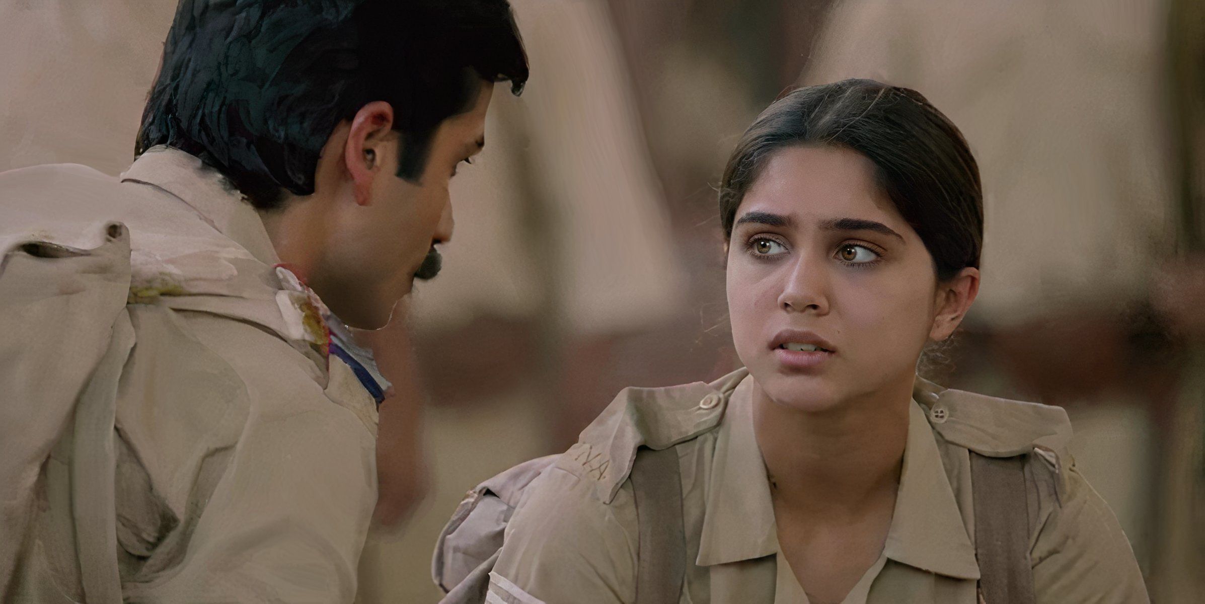 A male and female soldier talking in the Hindi series The Forgotten Army