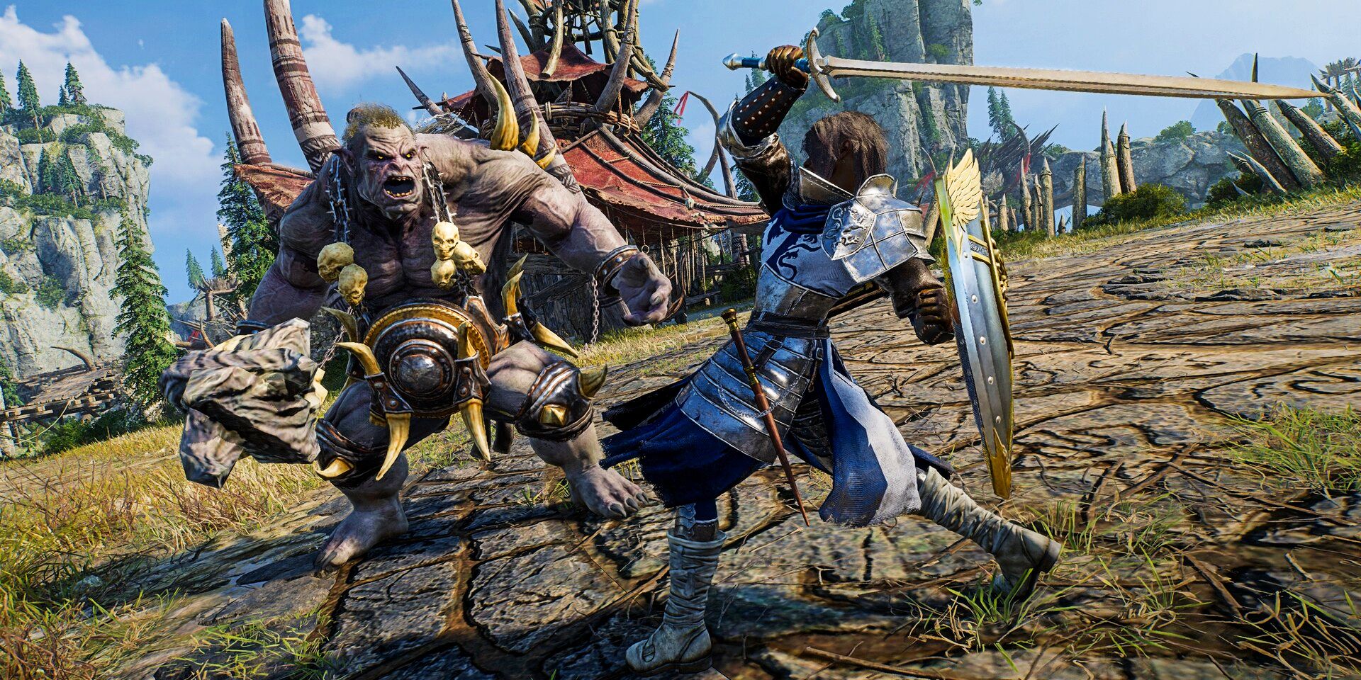 A player character swings a sword at an orc in a screenshot from Throne and Liberty.