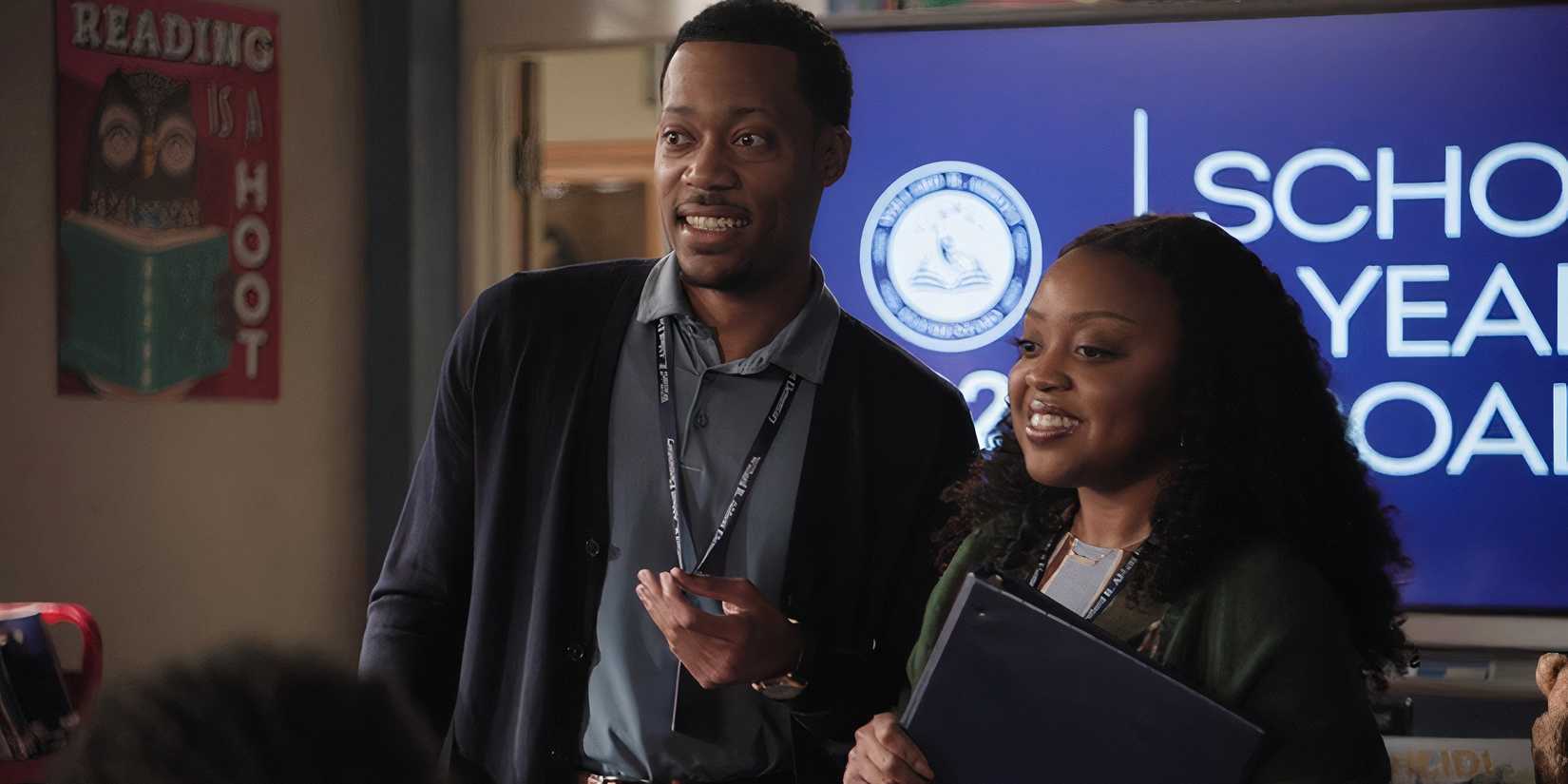 Gregory Eddie (Tyler James Williams) & Janine Teagues (Quinta Brunson) Caught In An Awkward Moment In Abbott Elementary Season 4, Episode 1, "Back To School"