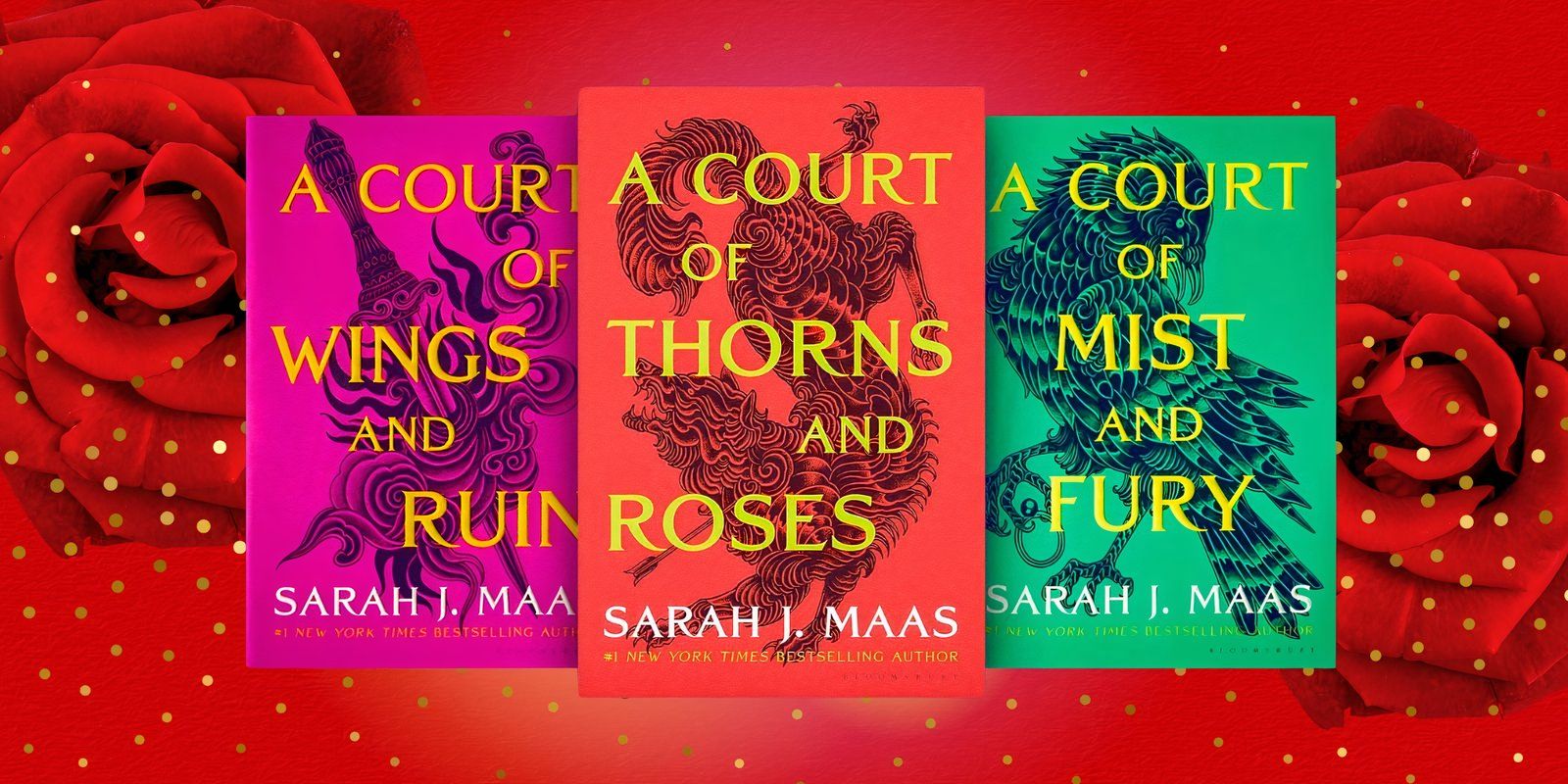 ACOTAR Books With Red Background