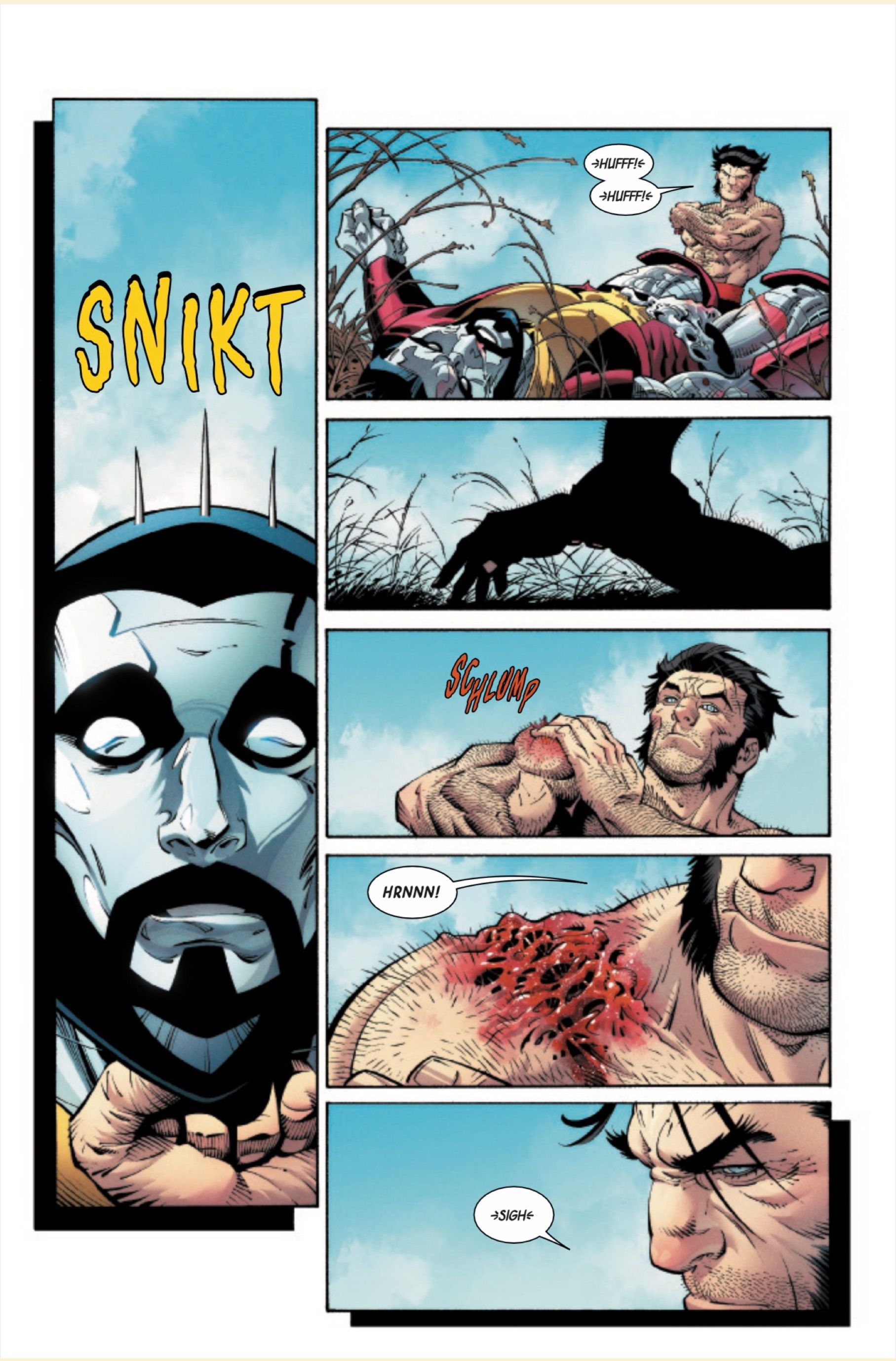 Wolverine: Revenge #3 de Hickman e Capullo - Wolverine atravessa a cabeça de Colossus com garras e o mata