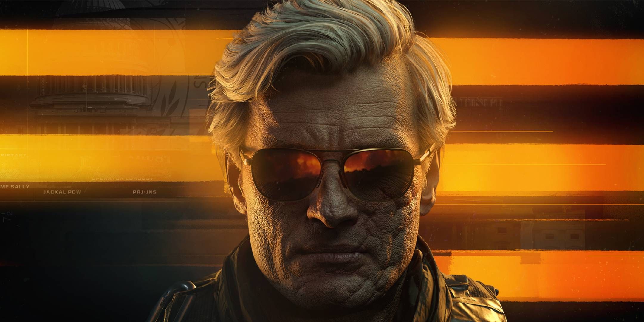 A close up of Adler from Call of Duty Black Ops 6 wearing sunglasses.