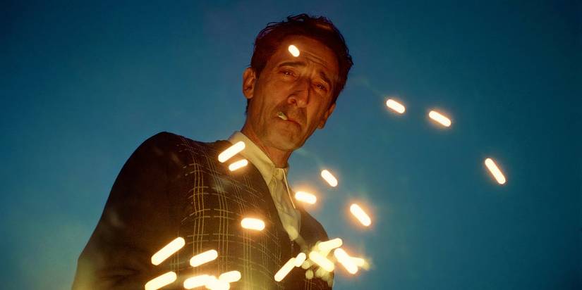 Adrien Brody smoking in The Brutalist