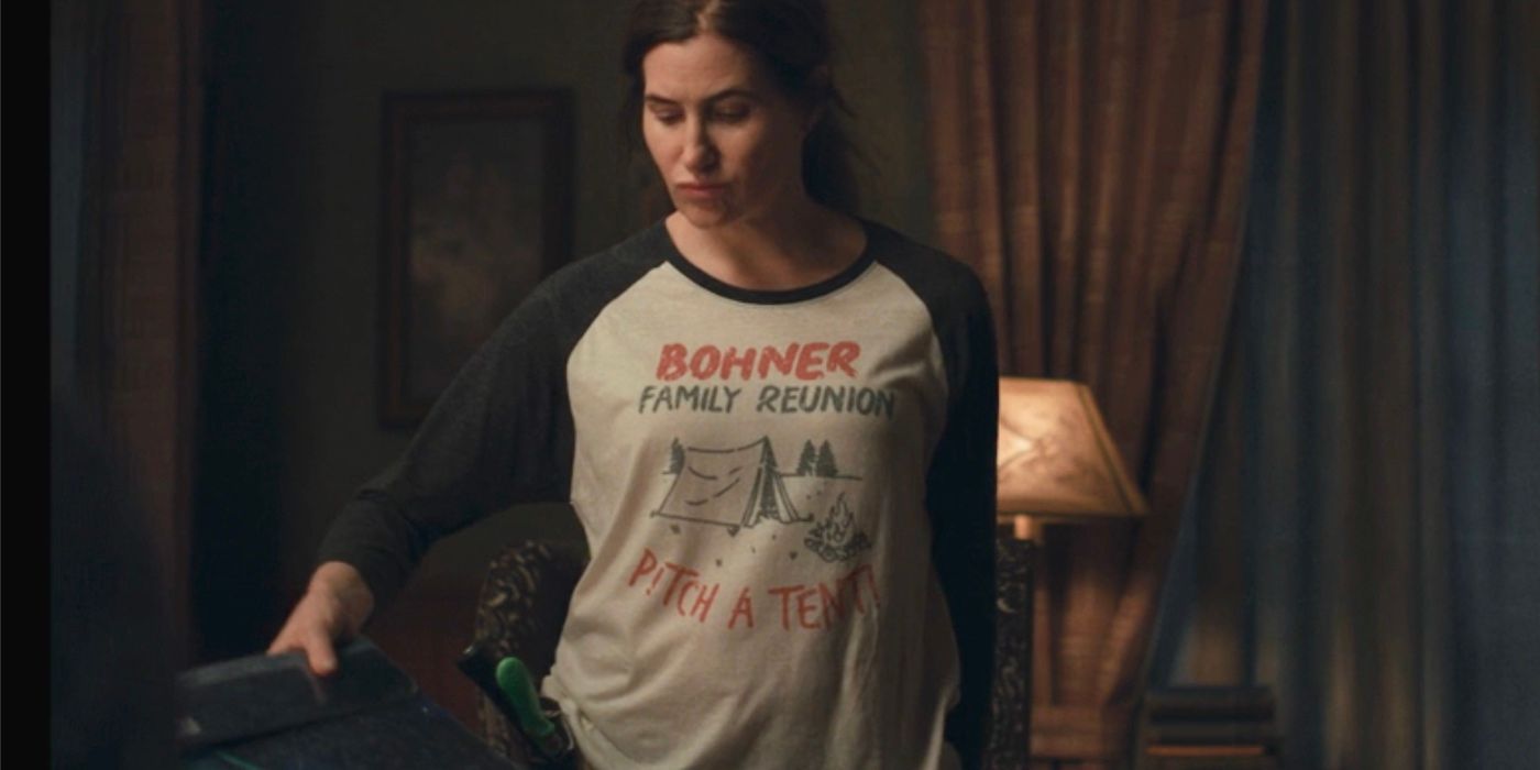 Agatha wearing a Bohner shirt