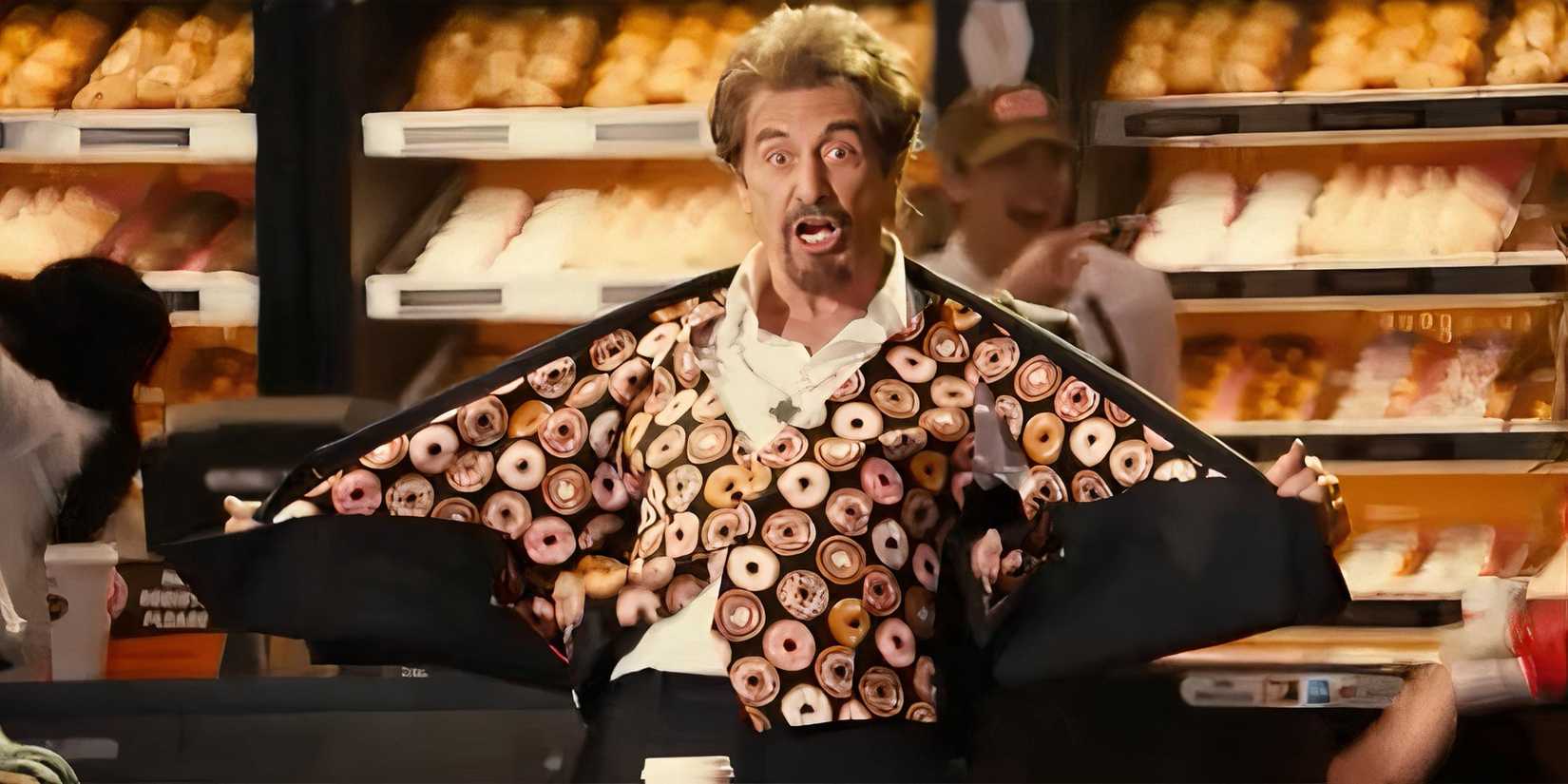 Al Pacino throwing his jacket open to reveal his donut suit in Jack and Jill