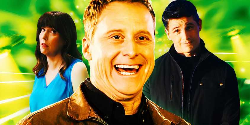 Custom Resident Alien image of Edit Patterson as Heather, Alan Tudyk as Harry Vanderspeigle, and Enver Gjokaj as Joseph Rainer