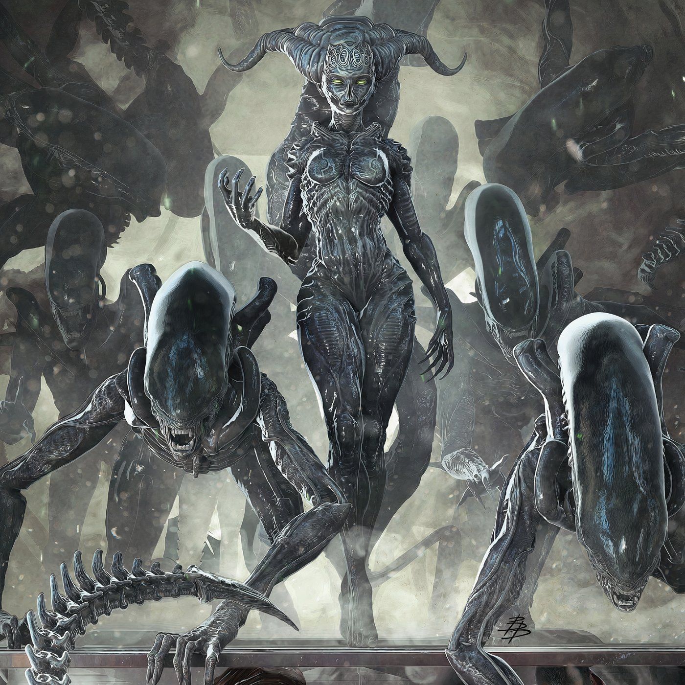 'Woman in the Dark' de Alien com uma horda de Xenomorfos.